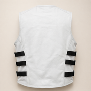 Men's White SWAT Cowhide Leather Motorcycle Vest - white swat leather vest product back view by MOTOGRIP GEAR