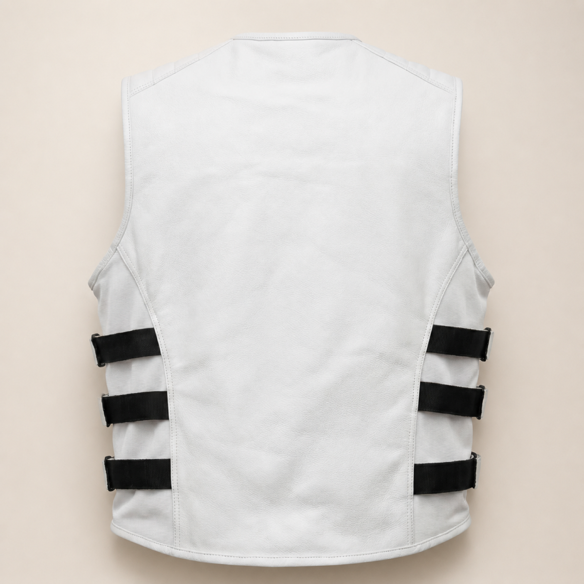 Men's White SWAT Cowhide Leather Motorcycle Vest - white swat leather vest product back view by MOTOGRIP GEAR