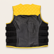 Men's Yellow & Black SWAT Cowhide Leather Motorcycle Vest - yellow black swat leather vest product back view by MOTOGRIP GEAR