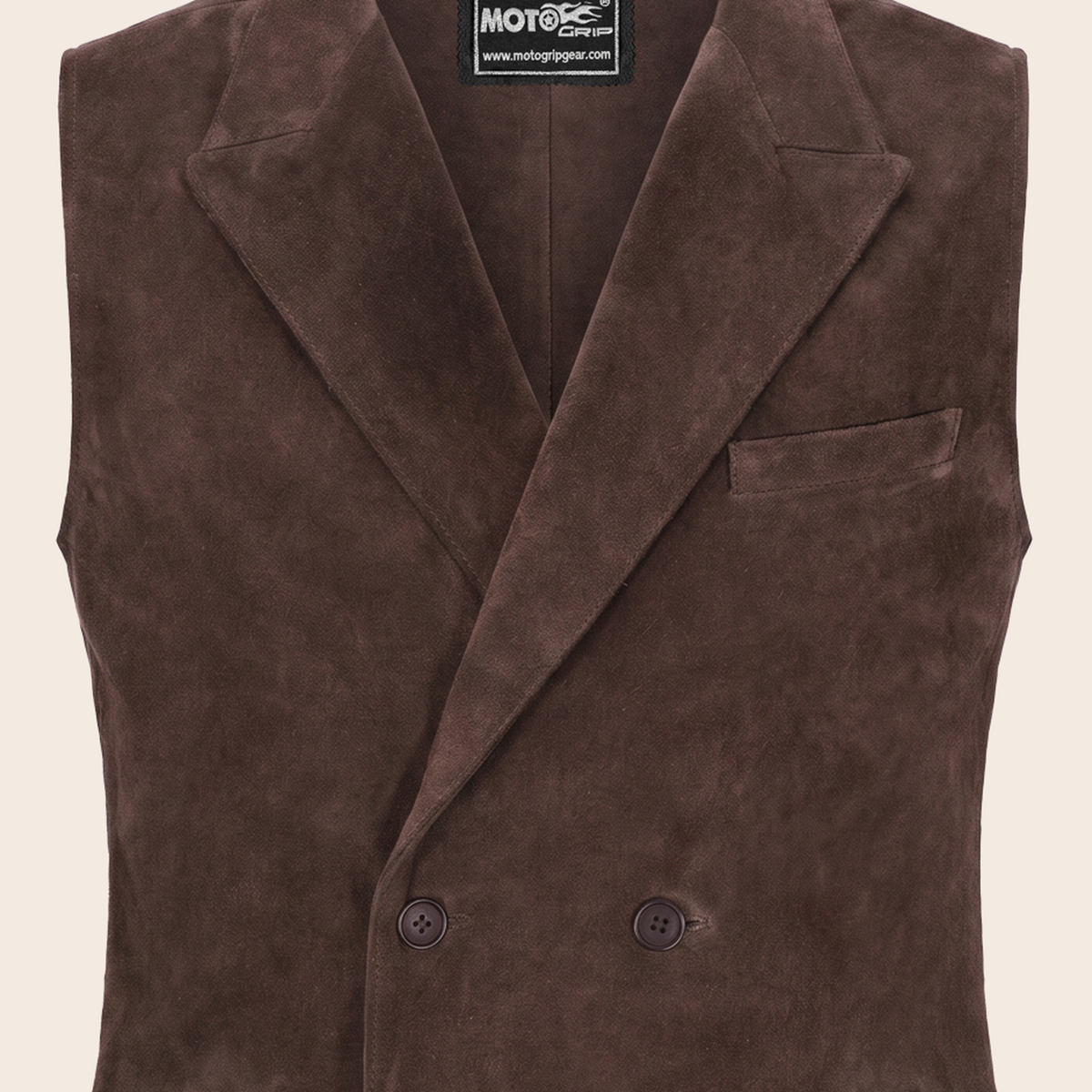 Men's Brown Suede Leather Western Cowboy Waistcoat Vest - close up view by MOTOGRIP GEAR