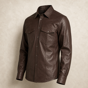 Men's Brown Lambskin Leather Biker Shirt - motogrip mens brown lambskin leather shirt side view by MOTOGRIP GEAR