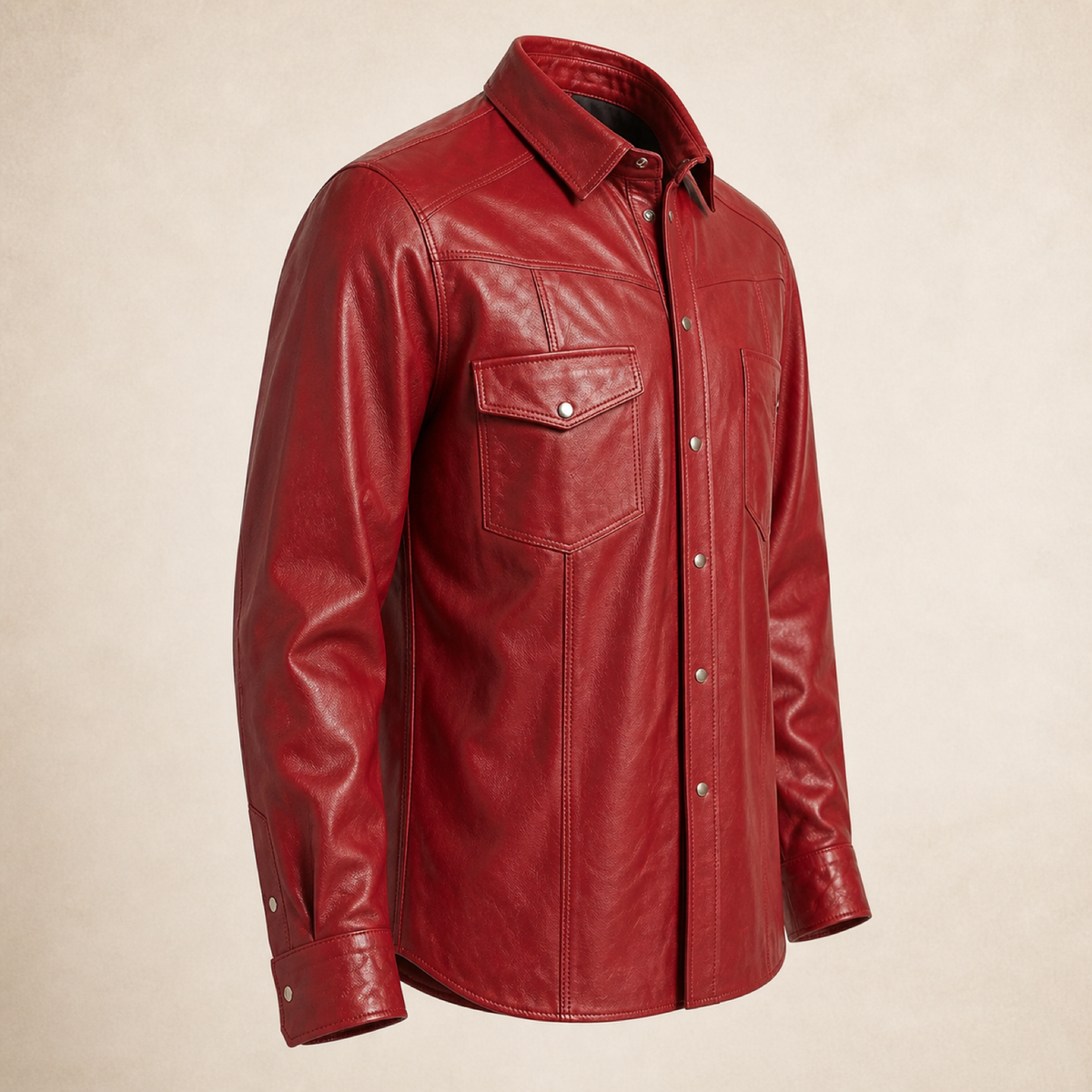 Men's Red Lambskin Leather Biker Shirt - motogrip mens red lambskin leather shirt side view by MOTOGRIP GEAR