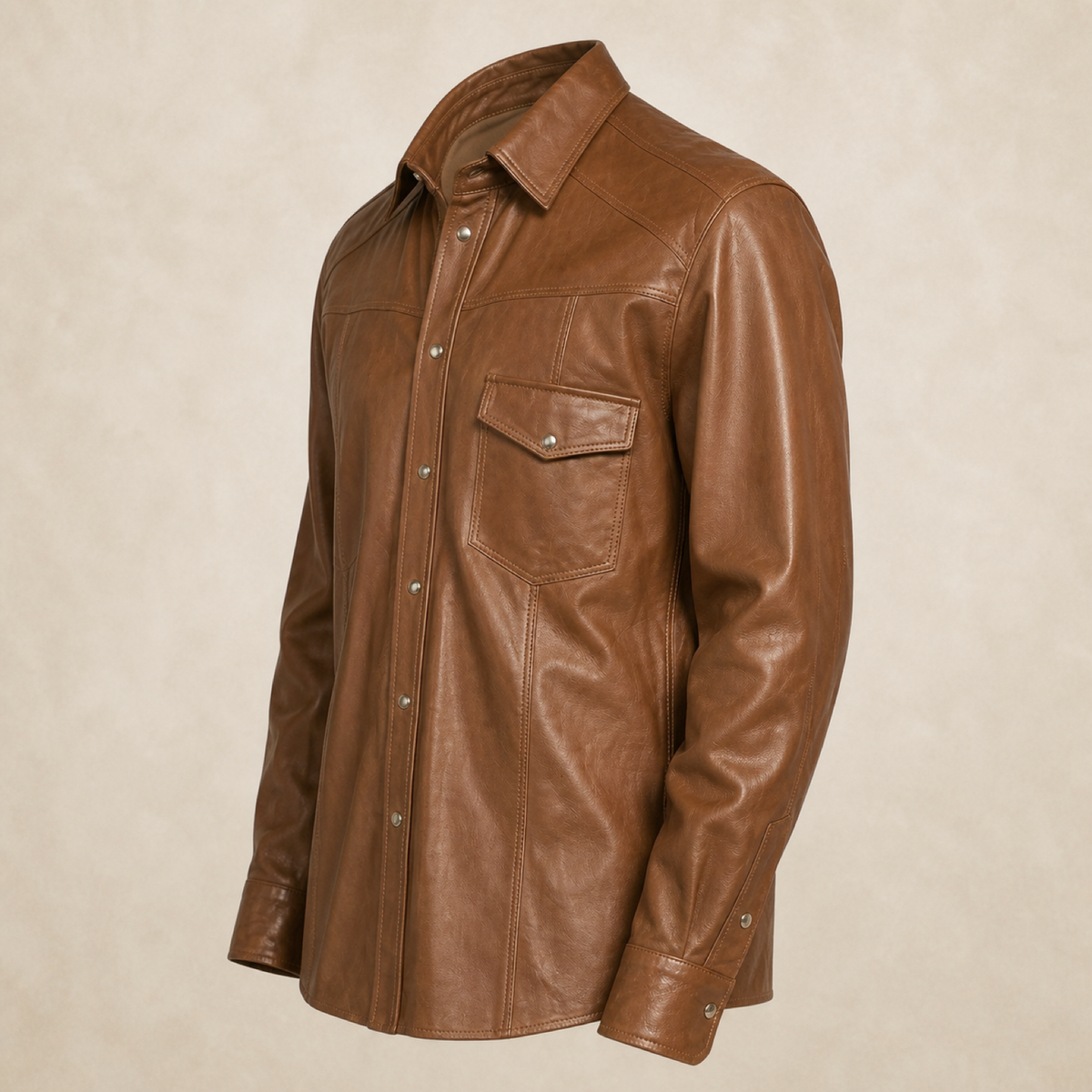 Men's Tan Lambskin Leather Biker Shirt - motogrip mens tan lambskin leather shirt side view by MOTOGRIP GEAR