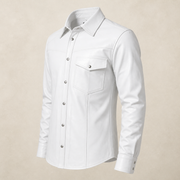 Men's White Lambskin Leather Biker Shirt - motogrip mens white lambskin leather shirt side view by MOTOGRIP GEAR