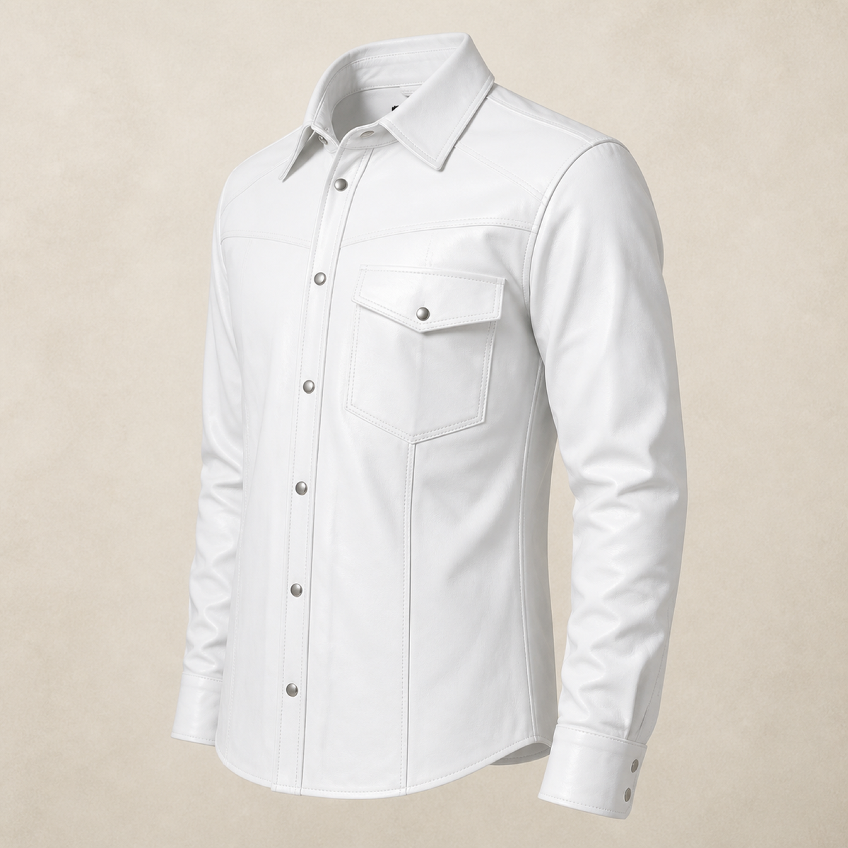 Men's White Lambskin Leather Biker Shirt - motogrip mens white lambskin leather shirt side view by MOTOGRIP GEAR