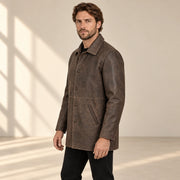 Winfield brown Napa leather coat three-quarter side view