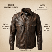 Men's Vintage Distressed Brown Lambskin Leather Shirt - motogrip mens distressed brown lambskin leather shirt infographic squ