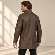 Winfield brown Napa leather coat rear three-quarter view