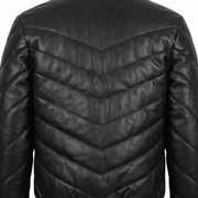 Men's Black Chevron Quilted Sheepskin Leather Puffer Jacket - quilting detail view by MOTOGRIP GEAR