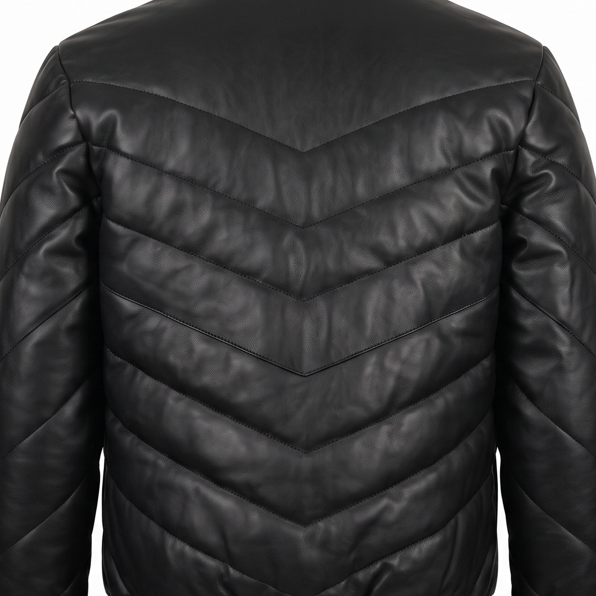 Men's Black Chevron Quilted Sheepskin Leather Puffer Jacket - quilting detail view by MOTOGRIP GEAR