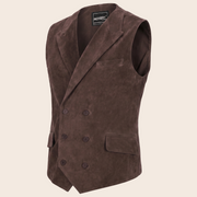 Men's Brown Suede Leather Western Cowboy Waistcoat Vest - side angle view by MOTOGRIP GEAR