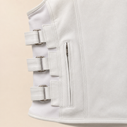 Men's White SWAT Cowhide Leather Motorcycle Vest - white swat leather vest side straps view by MOTOGRIP GEAR