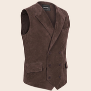 Men's Brown Suede Leather Western Cowboy Waistcoat Vest - extra angle 1 view by MOTOGRIP GEAR