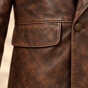 Close view of the Prestwick coat flap waist pocket and stitching