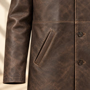 Close view of the Winfield coat slanted welt pocket and stitching