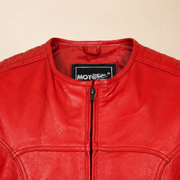 Men's Red SWAT Cowhide Leather Motorcycle Vest - red swat leather vest collar detail view by MOTOGRIP GEAR
