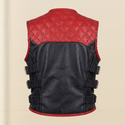 Men's Red & Black SWAT Cowhide Leather Motorcycle Vest - red black swat leather vest extra angle 1 view by MOTOGRIP GEAR