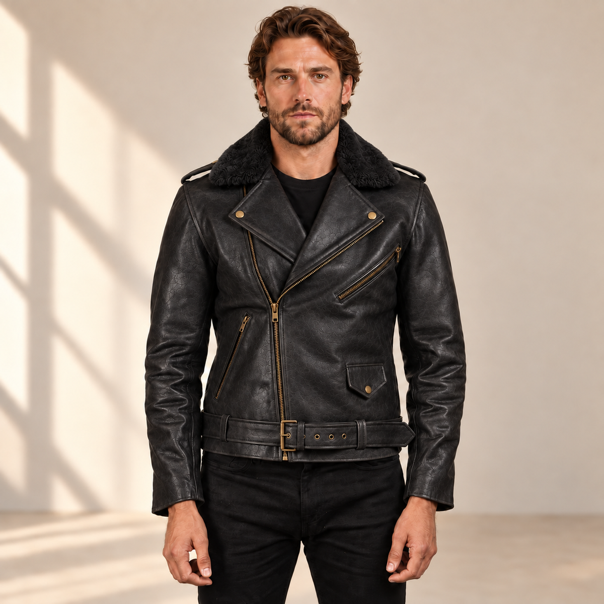 Roadmere Men's Leather & Suede Biker Jacket