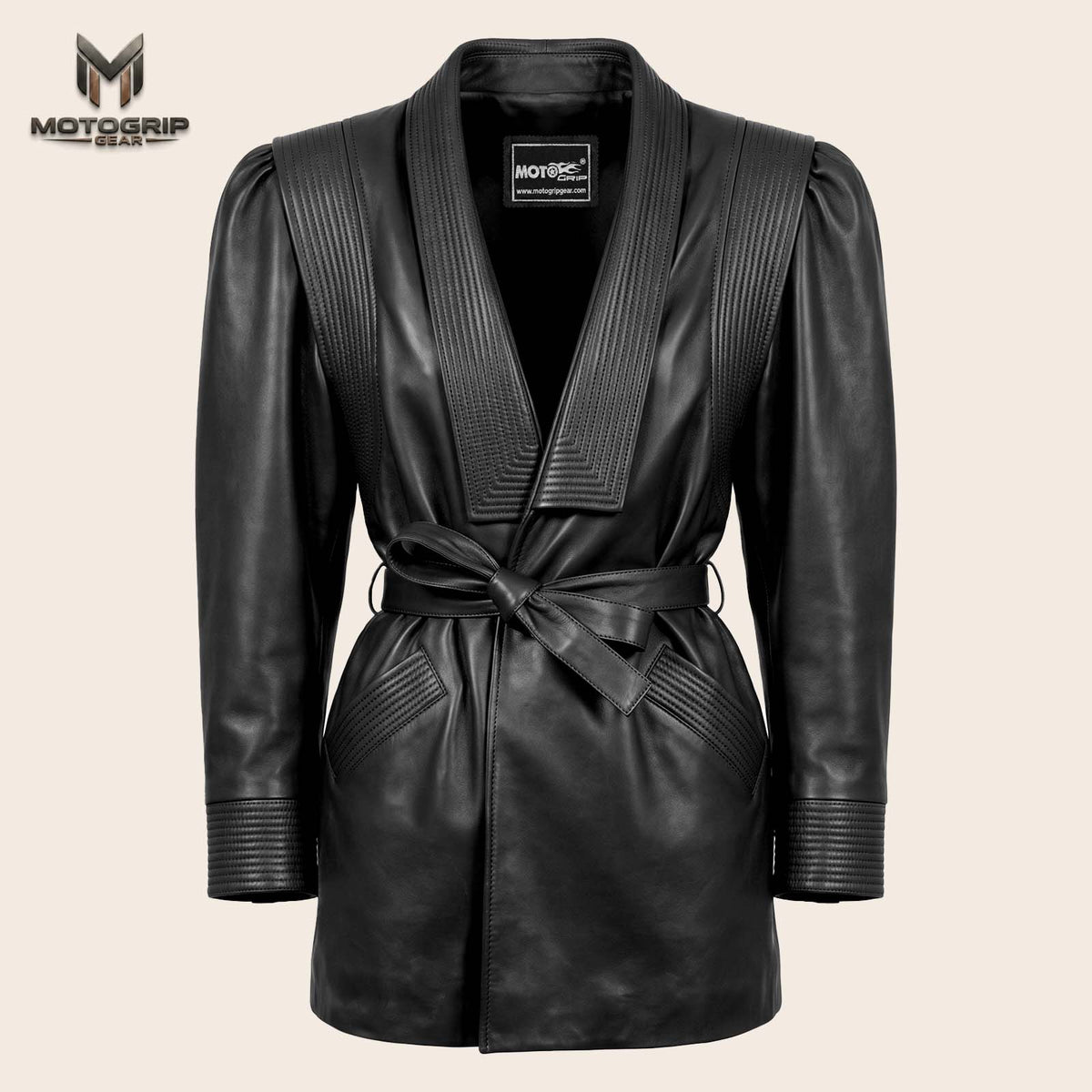 Women’s Luxury Designer Lambskin Leather Belted Jacket – Cognac Brown Statement Blazer