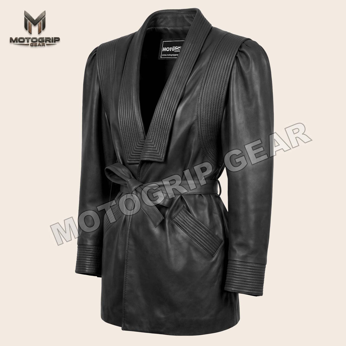 Women’s Luxury Designer Lambskin Leather Belted Jacket – Cognac Brown Statement Blazer
