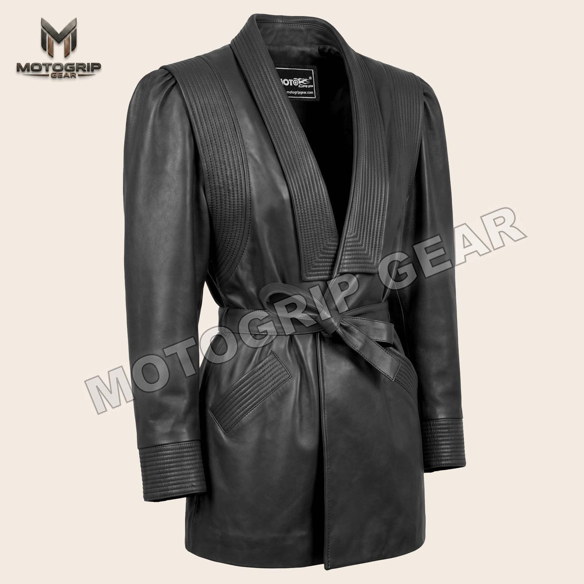 Women’s Luxury Designer Lambskin Leather Belted Jacket – Cognac Brown Statement Blazer