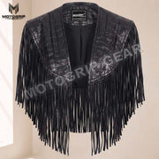 Women’s Crocodile Embossed Leather Fringe Shawl – Western Cowgirl Cape