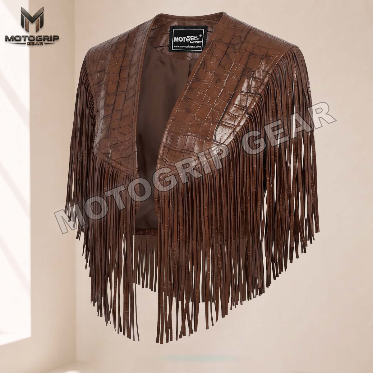 Women’s Crocodile Embossed Leather Fringe Shawl – Western Cowgirl Cape