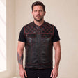 Men’s Crocodile Embossed Cowhide Leather Motorcycle Vest – Contrast Stitch Biker Club Vest