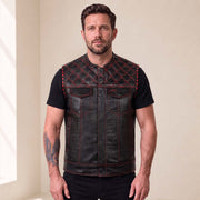 Men’s Crocodile Embossed Cowhide Leather Motorcycle Vest – Contrast Stitch Biker Club Vest
