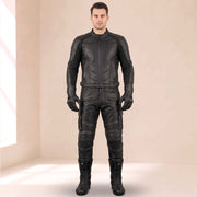 Men’s Distressed Black Cowhide Leather Armored Motorcycle Cargo Pants