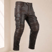 Men’s Distressed Brown Genuine Cowhide Leather Motorcycle Cargo Riding Pants