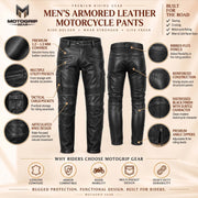Men’s Black Genuine Cowhide Leather Motorcycle Cargo Riding Pants