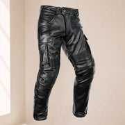 Men’s Black Genuine Cowhide Leather Motorcycle Cargo Riding Pants