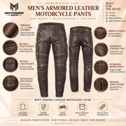 Men’s Distressed Brown Genuine Cowhide Leather Motorcycle Cargo Riding Pants