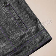 Men’s Crocodile Embossed Cowhide Leather Motorcycle Vest – Contrast Stitch Biker Club Vest