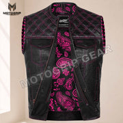 Men’s Crocodile Embossed Cowhide Leather Motorcycle Vest – Contrast Stitch Biker Club Vest