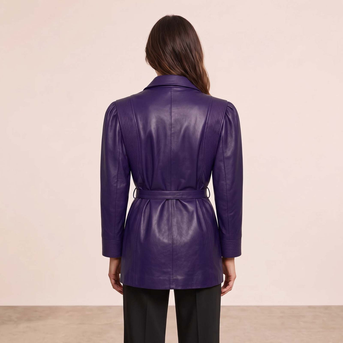 Women’s Luxury Designer Lambskin Leather Belted Jacket – Cognac Brown Statement Blazer