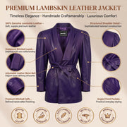 Women’s Luxury Designer Lambskin Leather Belted Jacket – Cognac Brown Statement Blazer