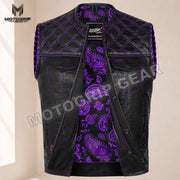 Men’s Crocodile Embossed Cowhide Leather Motorcycle Vest – Contrast Stitch Biker Club Vest