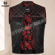 Men’s Crocodile Embossed Cowhide Leather Motorcycle Vest – Contrast Stitch Biker Club Vest