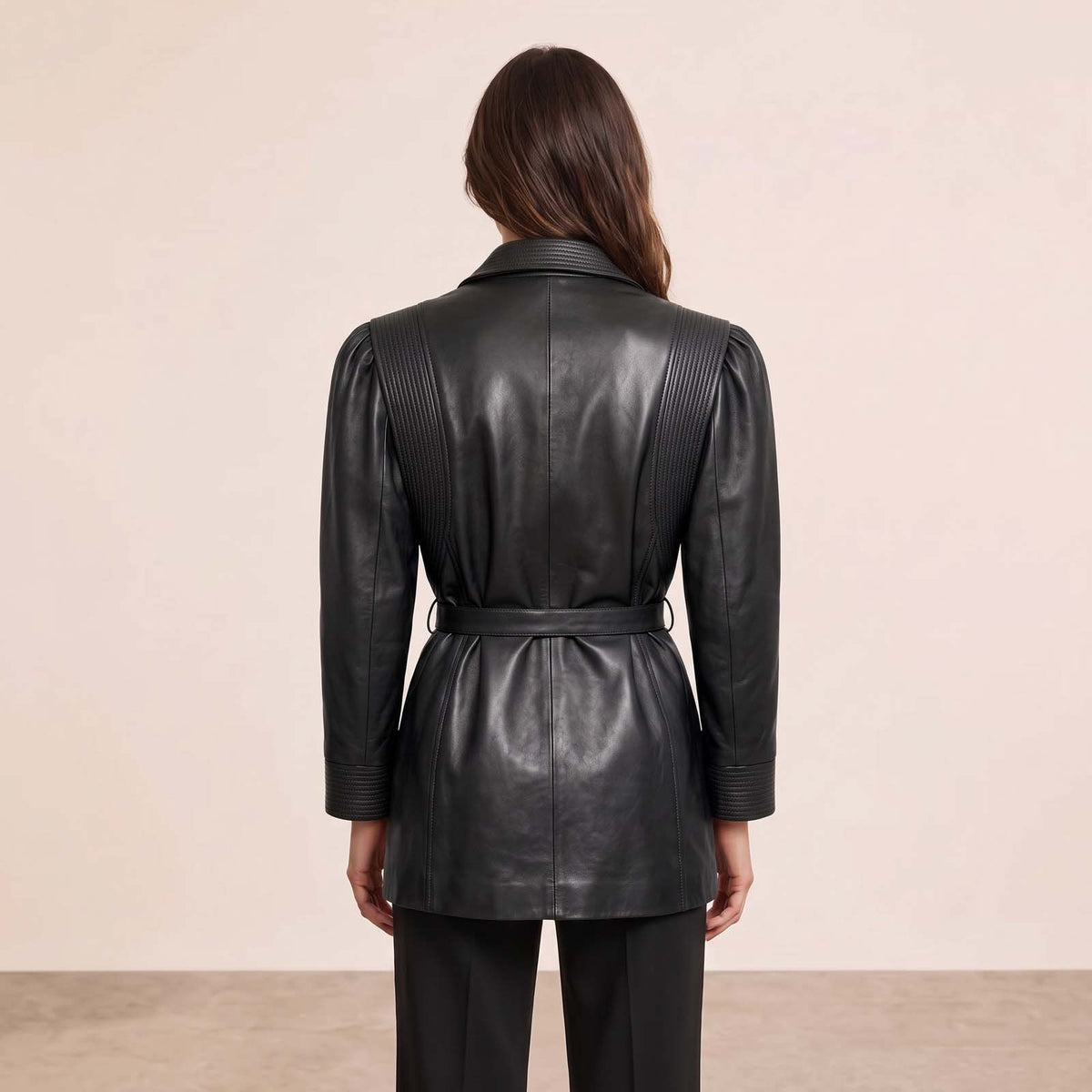 Women’s Luxury Designer Lambskin Leather Belted Jacket – Cognac Brown Statement Blazer