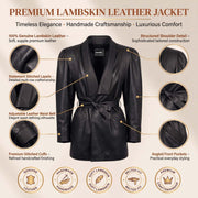 Women’s Luxury Designer Lambskin Leather Belted Jacket – Cognac Brown Statement Blazer