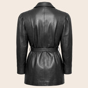 Women’s Luxury Designer Lambskin Leather Belted Jacket – Cognac Brown Statement Blazer