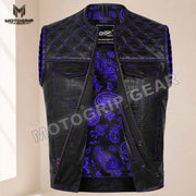 Men’s Crocodile Embossed Cowhide Leather Motorcycle Vest – Contrast Stitch Biker Club Vest