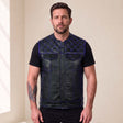 Men’s Crocodile Embossed Cowhide Leather Motorcycle Vest – Contrast Stitch Biker Club Vest