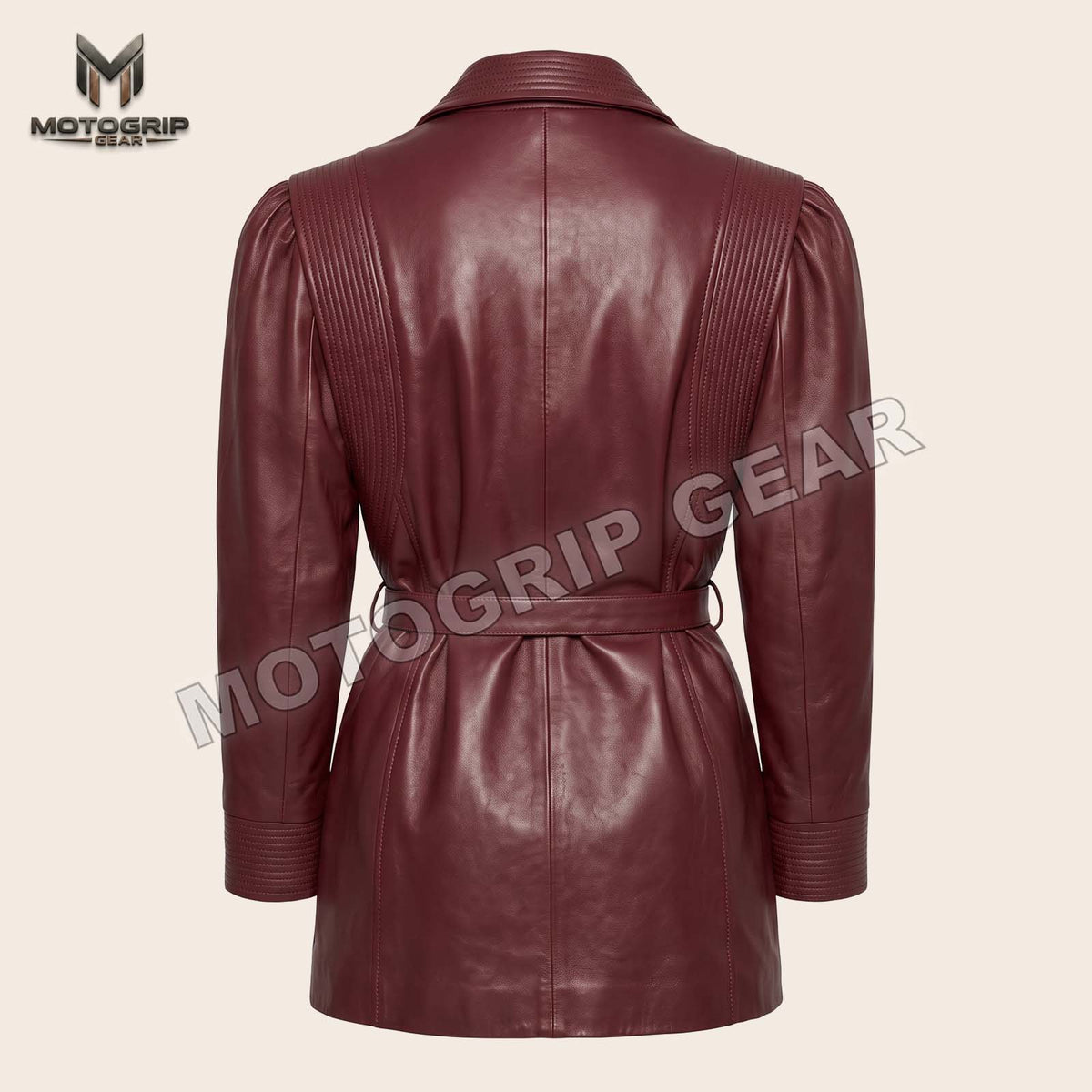 Women’s Luxury Designer Lambskin Leather Belted Jacket – Cognac Brown Statement Blazer