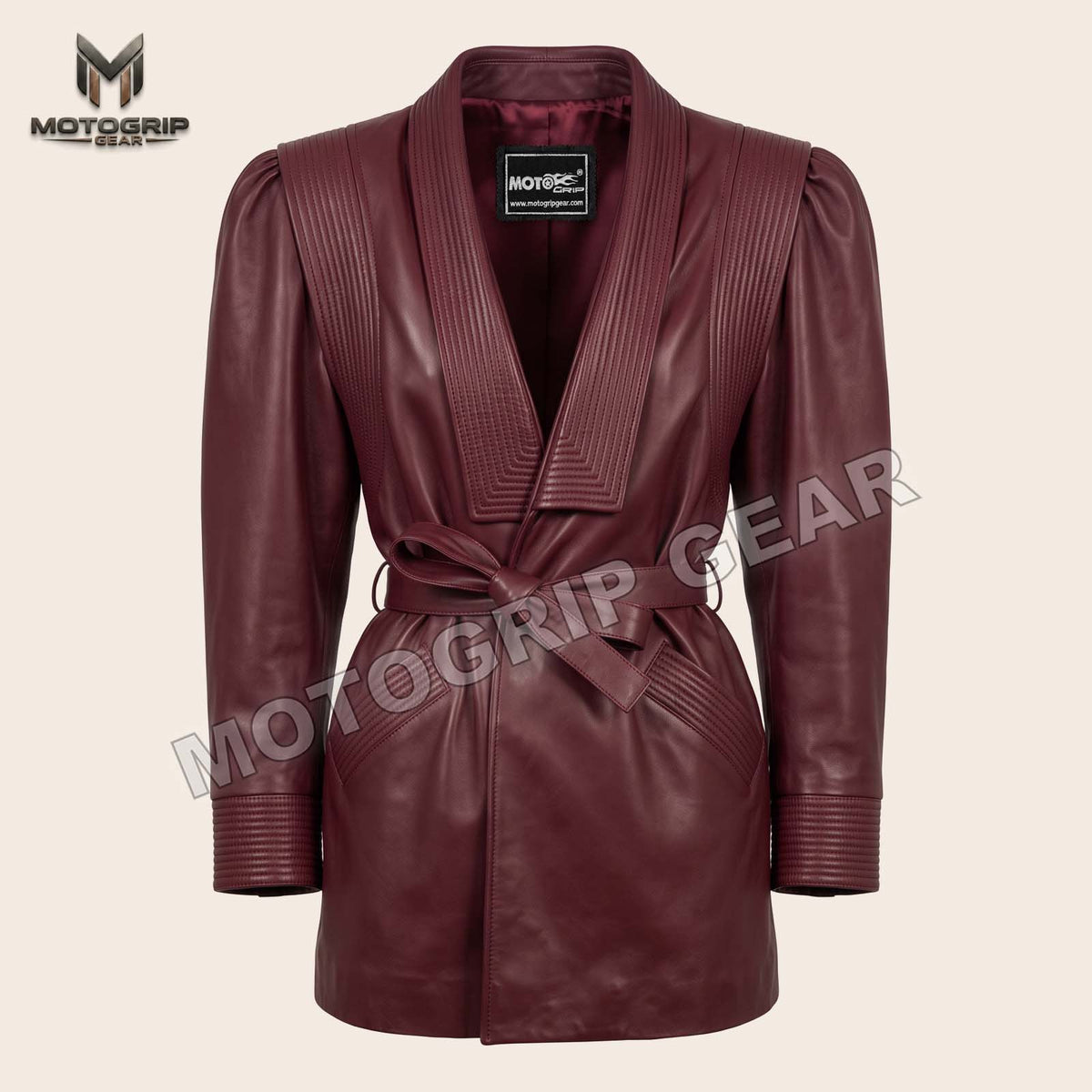 Women’s Luxury Designer Lambskin Leather Belted Jacket – Cognac Brown Statement Blazer