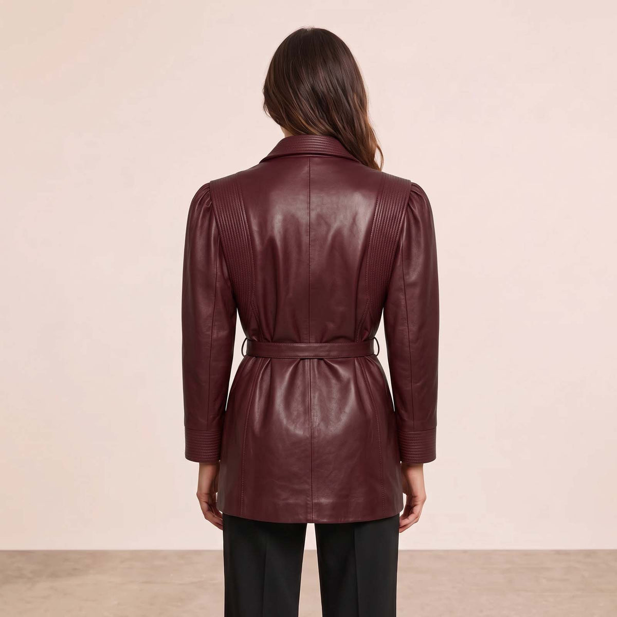 Women’s Luxury Designer Lambskin Leather Belted Jacket – Cognac Brown Statement Blazer