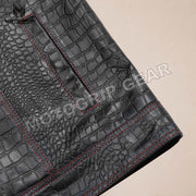 Men’s Crocodile Embossed Cowhide Leather Motorcycle Vest – Contrast Stitch Biker Club Vest
