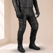 Men’s Distressed Black Cowhide Leather Armored Motorcycle Cargo Pants